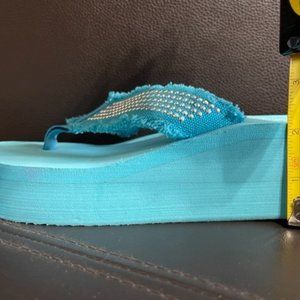 BaBe 2" Wedge Flip Flops, Size Sm 5/6, 3 Colors: Gray, Pink, Bright Blue